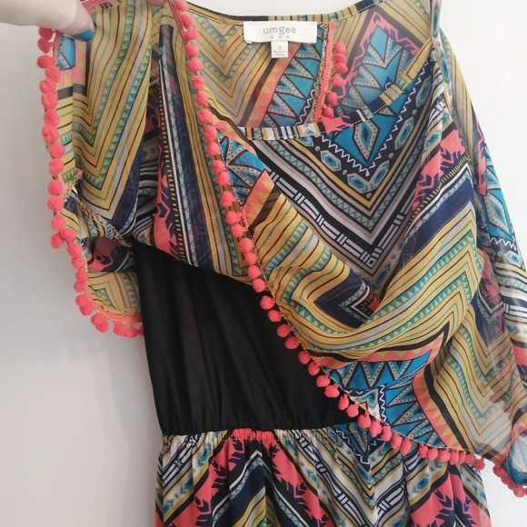Umgee Aztec Chevron Print Semi Sheer Boho Maxi Dress with Back Cutout Small - Picture 8 of 15